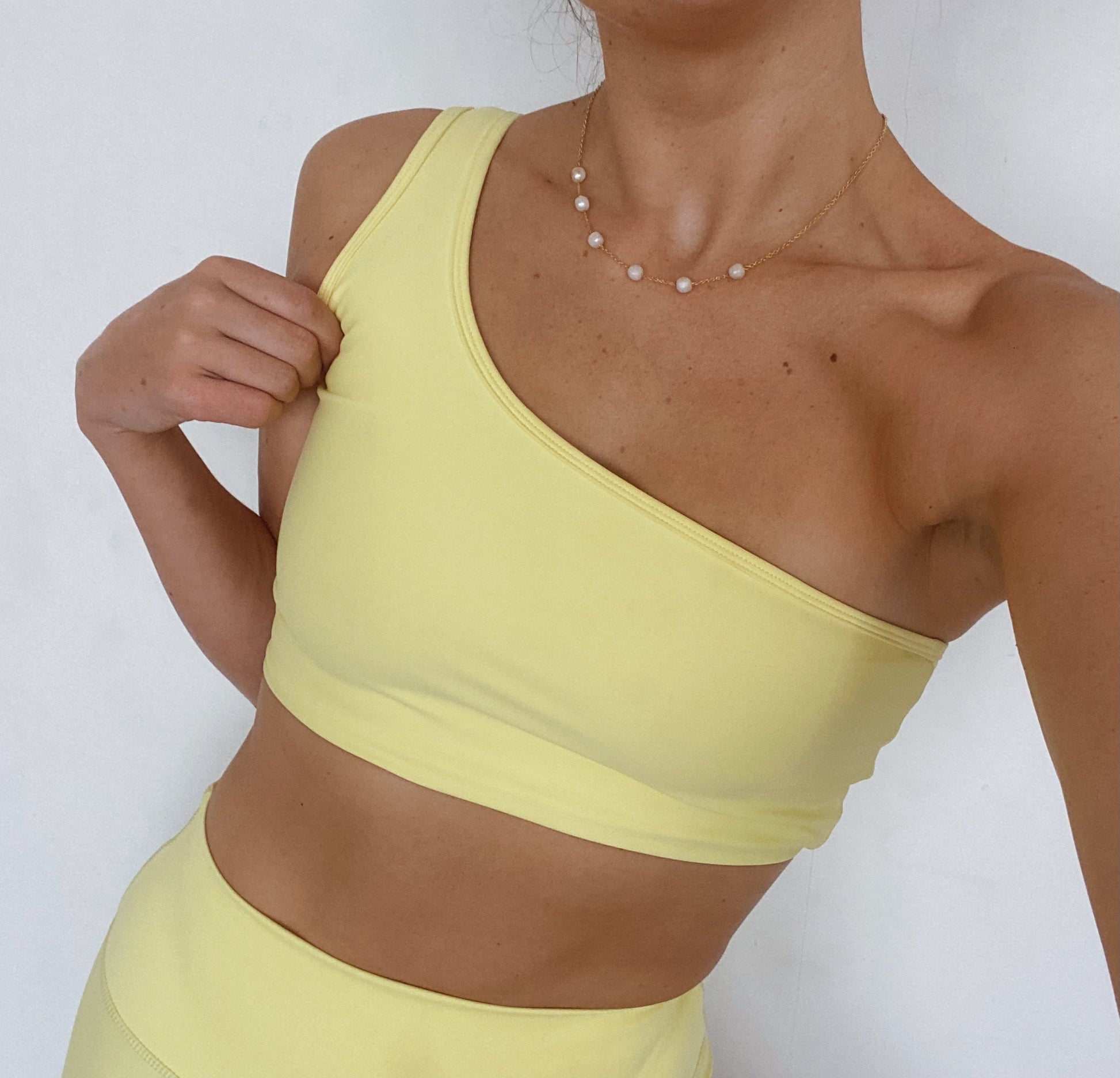 One Shoulder Sports Bra in Lemon Yellow